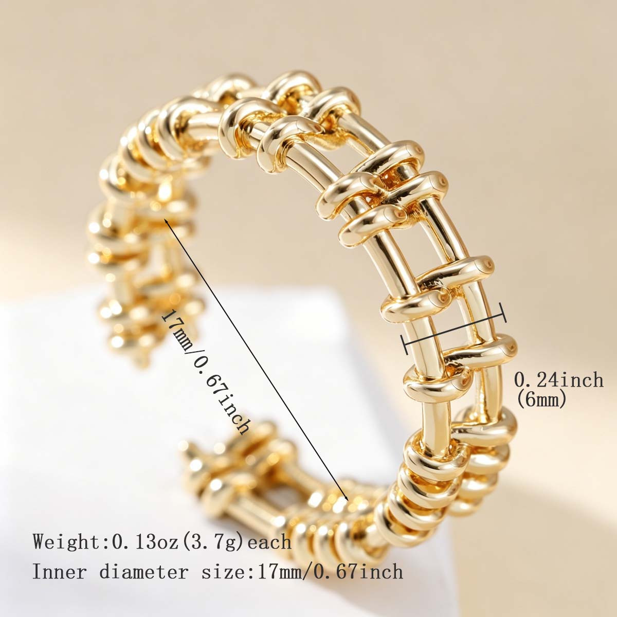 Women's Plated Chain-Link Interlinked Open Ring, Elegant Gift